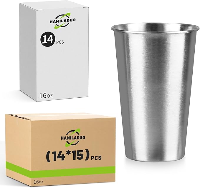 210Pack 16 oz Stainless Steel Pint Cups,Stainless Steel Cup,Pint Cup Tumbler，water Tumbler,Stackable,Reusable,BPA Free, (210)