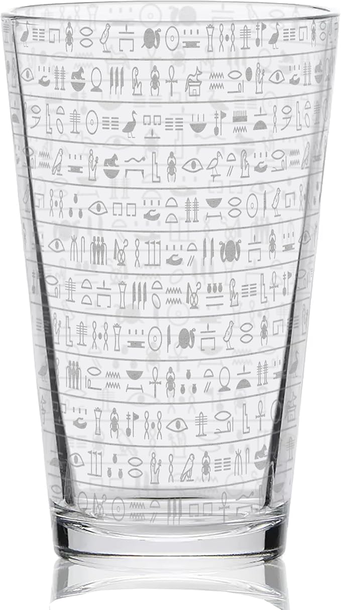 EGYPTIAN HIEROGLYPHICS Engraved Pint Glass | Science History Archaeology Pyramids | Full 360deg Wrap | Great Egypt Gift Idea!