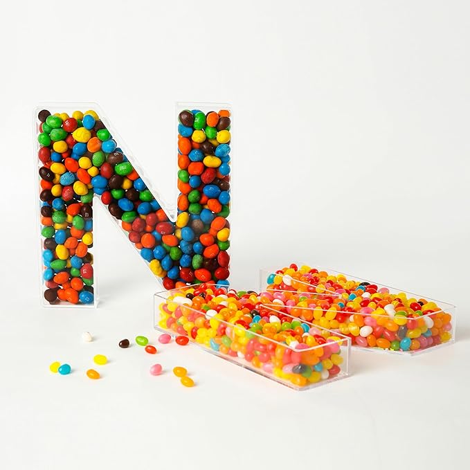 Fillable Alphabet Acrylic Tray Letter Candy Jar Reusable Party Food Jar with Magnetic Lid 10-Inch Sealed Decorative Box (N)