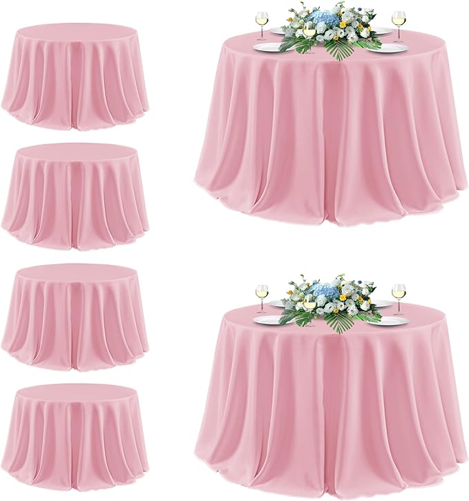 sancua Round Tablecloth 132 Inch Diameter, 6 Pack - Circle Polyester Fabric Table Cloth for Wedding Party Reception Banquet Birthday, Washable Formal Table Cover (Fit 54-96 Inch Tables), Pink