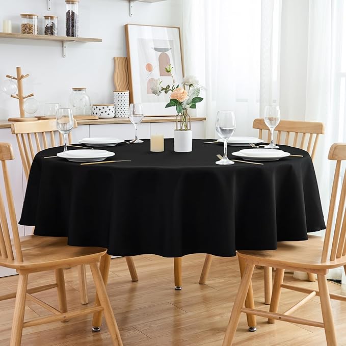 2 Pack Round Table Cloth 48 Inch Black Tablecloth Washable Polyester Solid Dining Table Cover for Birthday Party Dinner Holiday Outdoor Indoor