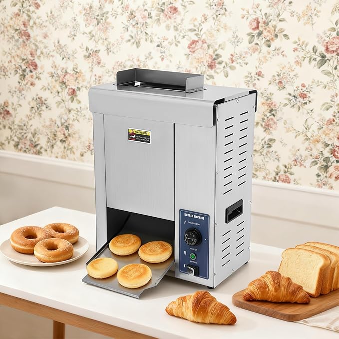 Commercial Burger Buns Toaster, 2000W Electric Vertical Burger Bread Baking Machine, Hamburger Bread Baking Machine for Fast Food Restaurant Bakery, Temperature & Thickness Adjustable
