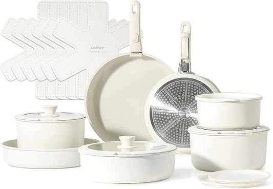 CAROTE 21pcs Pots and Pan Set, Nonstick Induction Cookware Detachable Handle,Cookware Set with Removable Handle