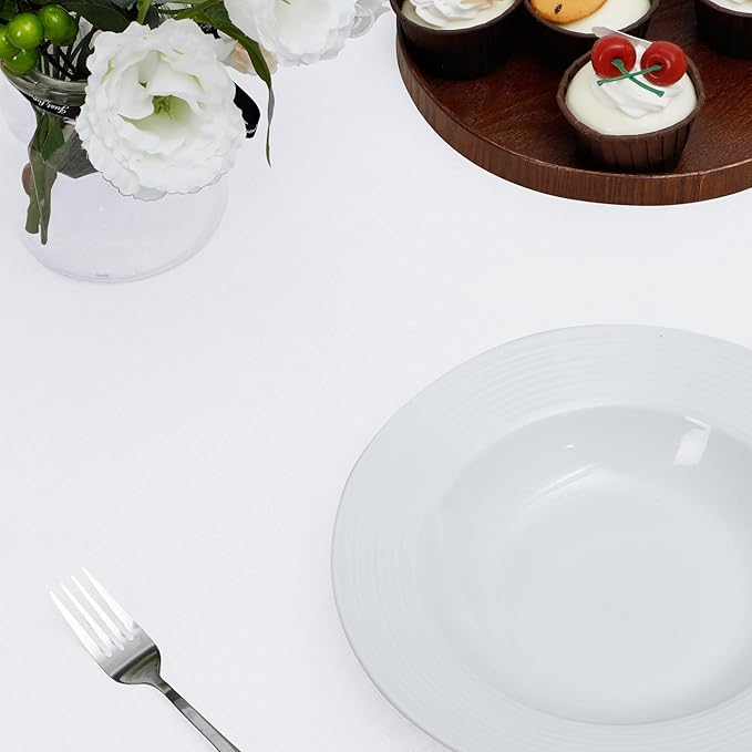 Easy-Going Faux Linen Waterproof Spill-Proof Tablecloth Stain Resistant Round Table Cloth Wrinkle Free Decorative Fabric for Kitchen, Dining, Party, Weddings, Restaurants (60 in-Round, White)