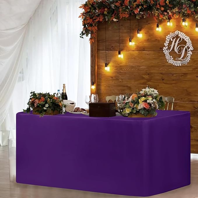 HolidayIdeas 2 Pack Fitted Tableclothes - 48 x 24 Inch - Purple Rectangle Tablecloths for 4 Foot Tables, Polyester Fabric Table Covers for Birthday Parties, Holiday Dinner, Trade Show