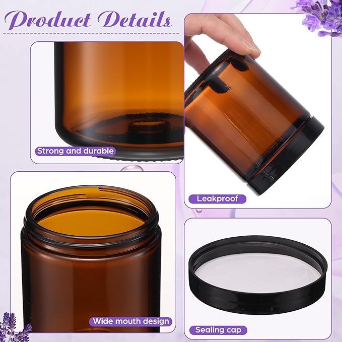 12 Pcs 8 oz Glass Jars with Lids, Clear Candle Jars with Black Lids Round Empty Candles Container Tins for Candle Making Storing Lotions Spice Powder Liquid Sample Makeup (Amber)