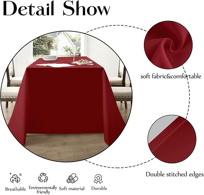 Rectangle Tablecloths 90x132 Inch 2 Pack Red Tablecloth for 6ft Washable Decorative Linen Polyester Table Cloths for 8ft Dining Table Banquets Buffet Parties and Wedding