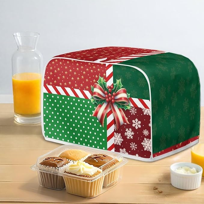 Doojoayie 2Slice Toaster Cover Dust Resistant Cover for Kitchen Small Appliance Christmas Theme Bread Machine Protector Decorative Accessories for Xmas Home Kitchen Decor