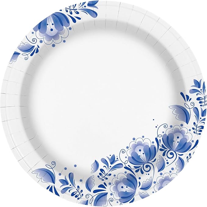 Charmount 10 Inch Large Blue Paper Plates, 100pcs Disposable Plates Bulk, for Parties and Daily Use, Soak Proof, Cut Proof, Flower Printed