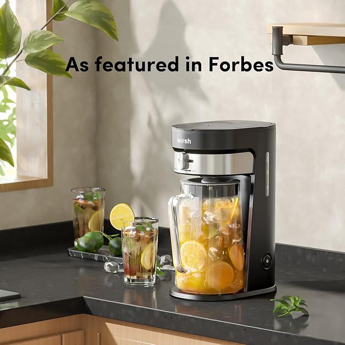 wirsh Iced Tea Maker with 3QT Pitcher, Iced Coffee Maker with Strength Control and Reusable Filter, Perfect For Iced Coffee, Latte, Tea, Lemonade, Flavored Water, Black