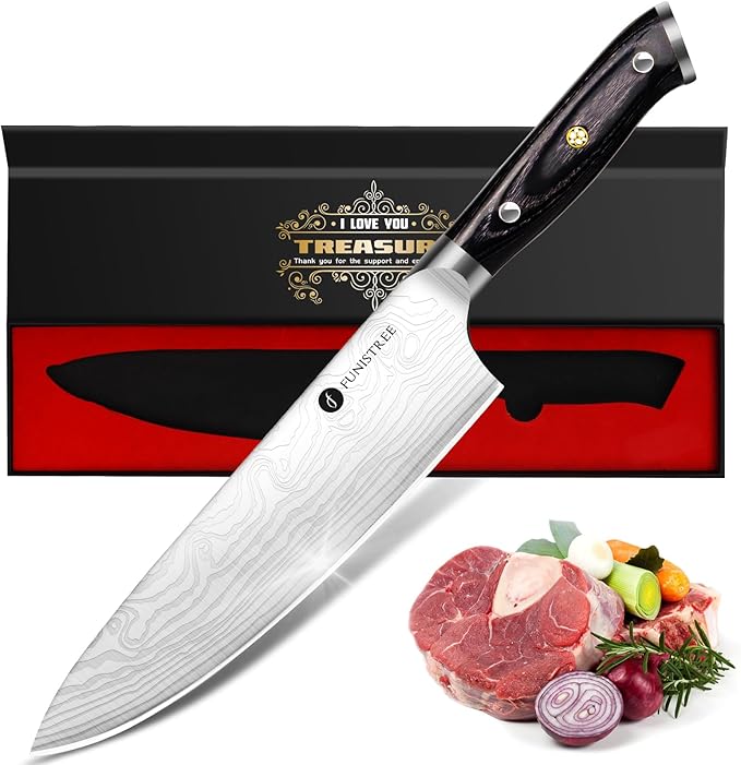 8 inch Professional Chef Knife, Sharp Kitchen Knife, German High Stainless Steel EN1.4116, Gifts for Men Him Husband Dad, Valentines Day Anniversary Birthday Gift from Wife Daughter Son