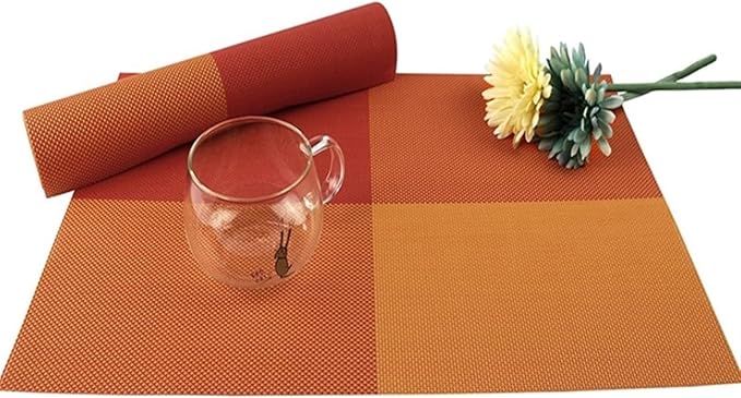 Table Placemats Set of 1/4/6 PVC Heat- Place Mat Washable Kitchen Table Mats Suitable for Dining Table Kitchen(KP Black,30X45CM_6PCS)