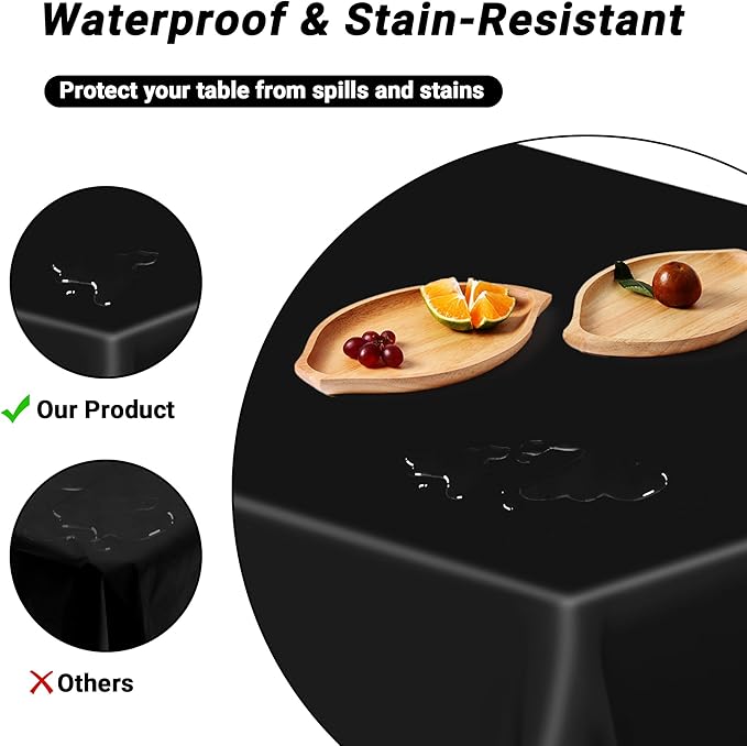 2 Pack Picnic Table Cover, 108 x 54 Inches Black Plastic Tablecloth, Decorative Black Rectangle Tablecloth Disposable Tablecover Party Table Cloth, Waterproof Decor Party Supplies for Outdoor Indoor