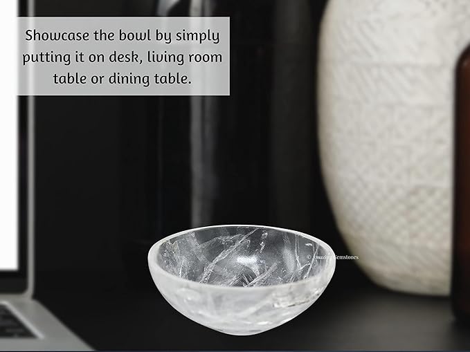 Clear Quartz Crystal Bowl - 2 Inch Decorative Bowls for Room and Home Decor - Gemstone Healing Crystals for Elegant Display, Positive Energy Balance and Gift