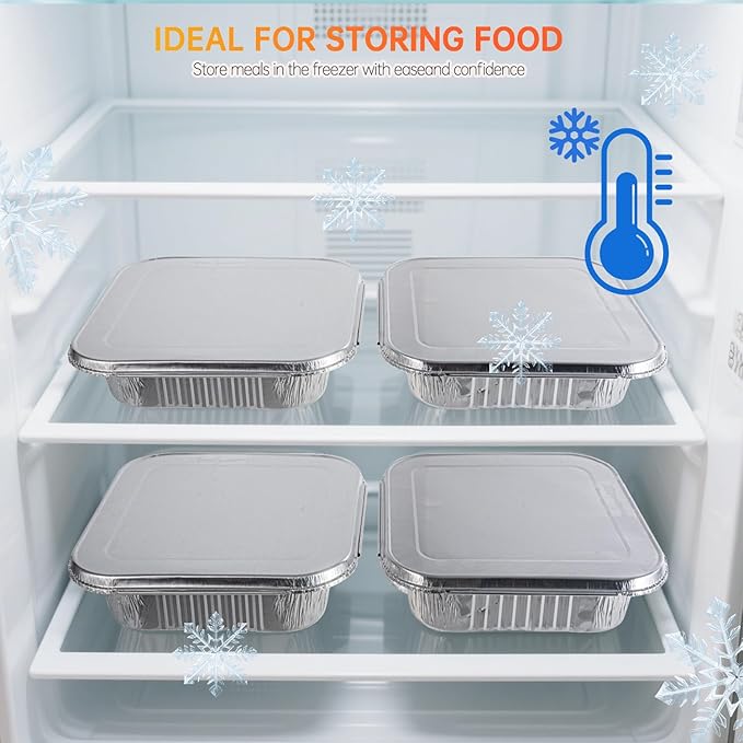 8x8 Aluminum Pans with Lids - 20 Pack Disposable Foil Pans with Lids, Aluminum Containers with Lids for Baking Cake, Holiday Cooking, Heating, Storing, Prepping Food