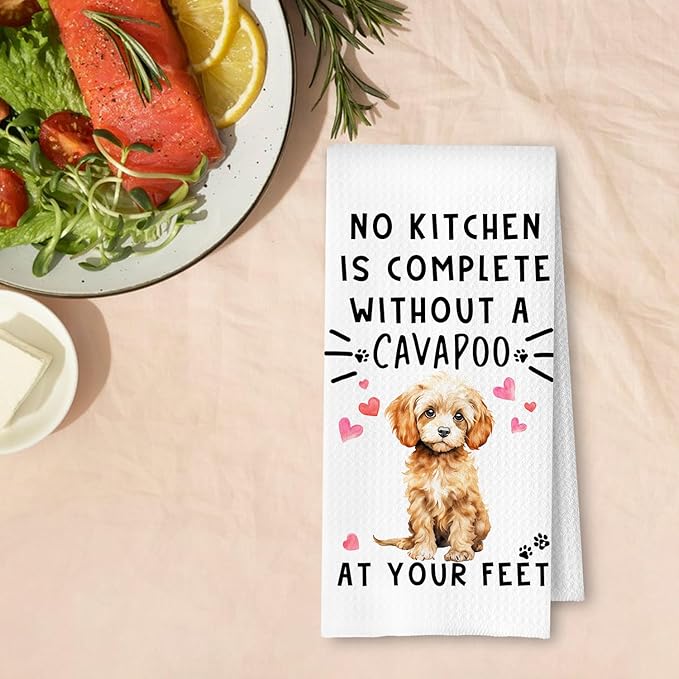 Cavapoo Funny Dog Kitchen Towels - A Kitchen is Not Complete Without A Cavapoo Dish Towel Waffle Weave Dish Towels for Home Bathroom,Dog Lovers Gift,16×24 Inch