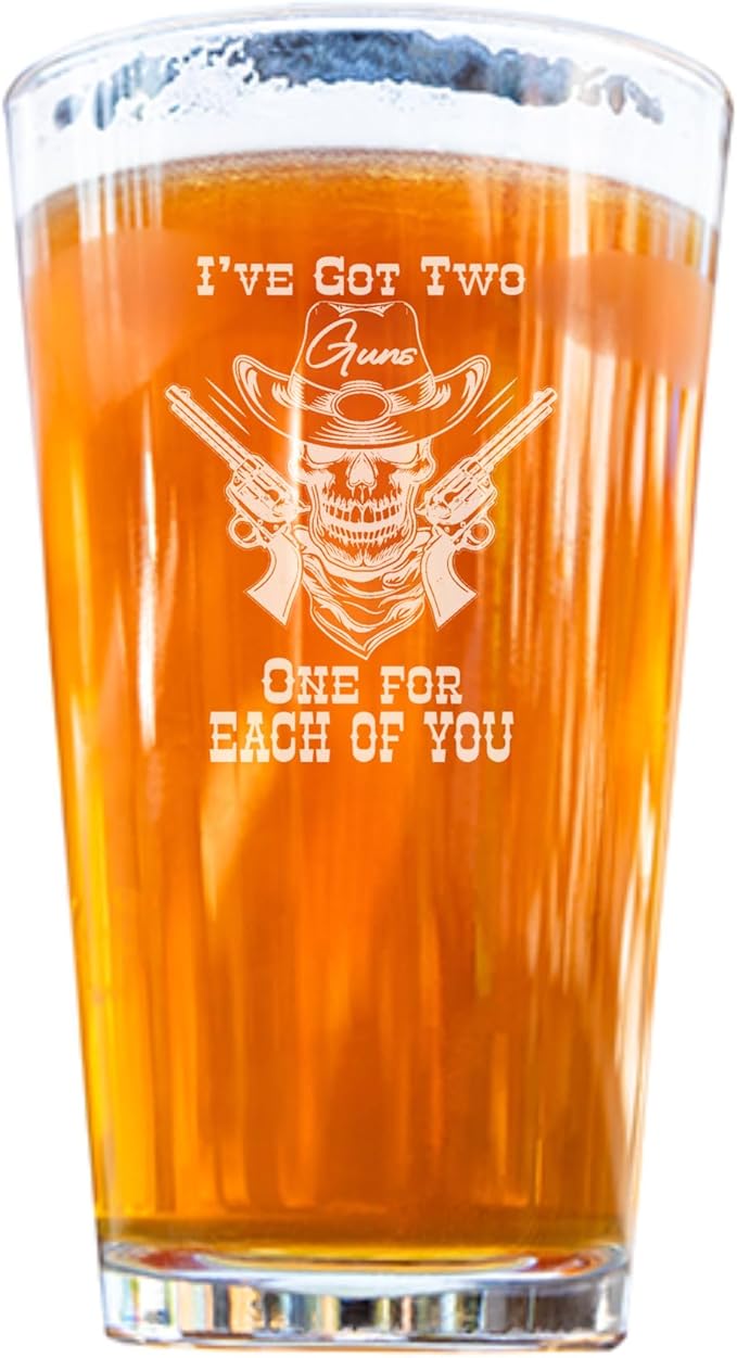 Madi Kay Designs Doc Holliday Quote Engraved Whiskey Glass | Funny and Sarcastic Tombstone Movie Quotes | Personalized Cocktail Glassware for Men Beer Pint Glass (Two Guns/Pint)