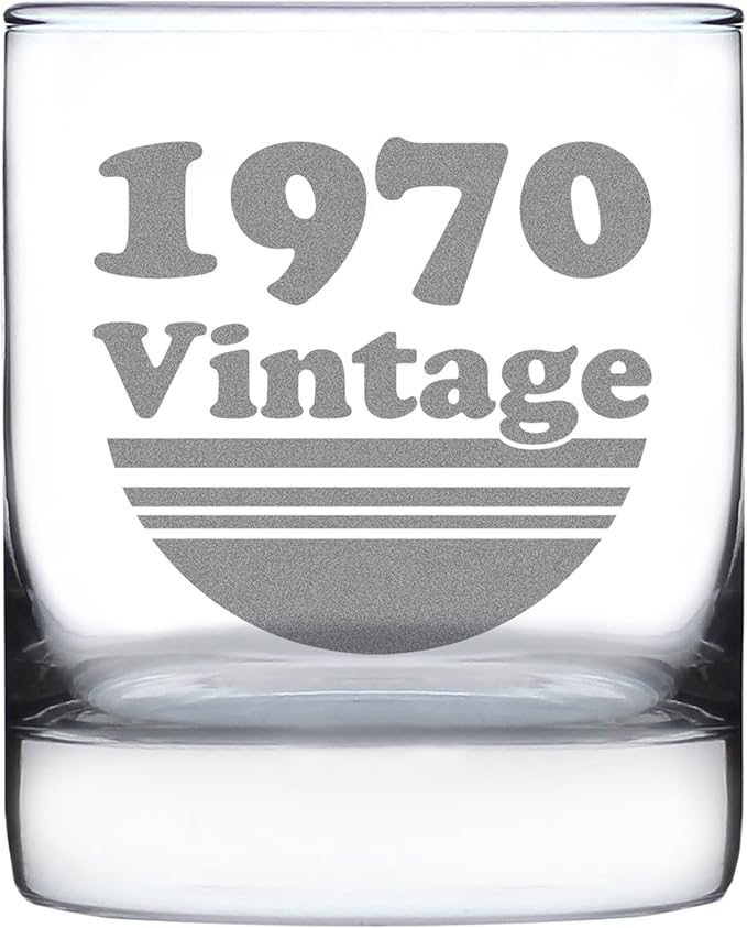 Bevvee Vintage 1970 Whiskey Rocks Glass - 56th Birthday Gifts for Men & Women Turning 56 - Old Fashioned Bday Decor - 10.25 oz