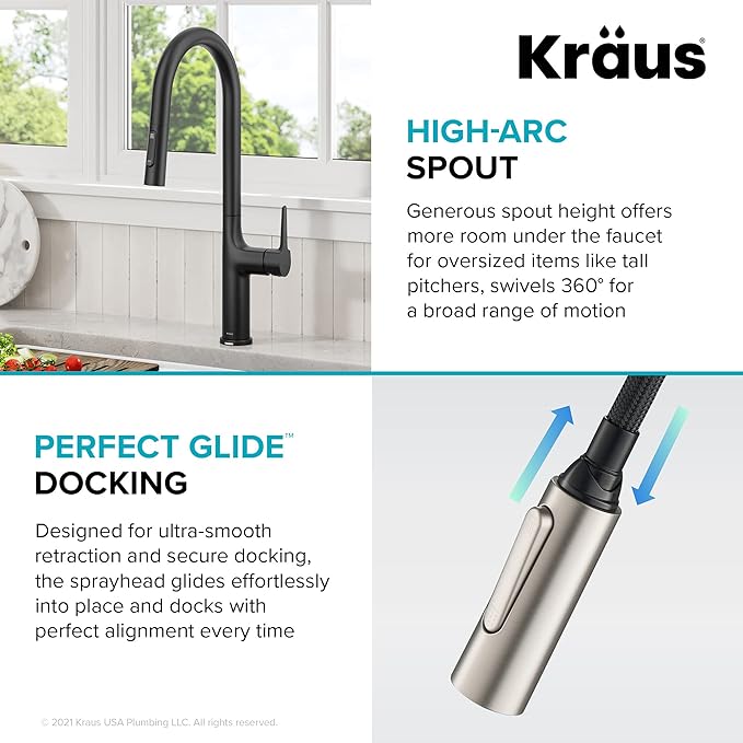 KRAUS Oletto Tall Modern Single-Handle Touch Kitchen Sink Faucet with Pull Down Sprayer in Matte Black, KTF-3101MB