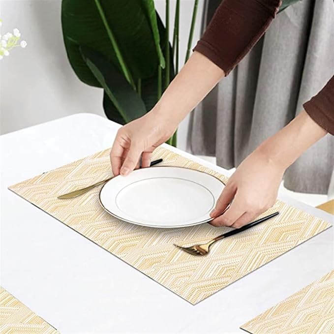 Square PVC Coffee Woven Table Placemats Heat Non-Slip Table Mats Pads for Kitchen Farmhouse Restaurant(Rhomb Coffee,1pcs 45x30cm)