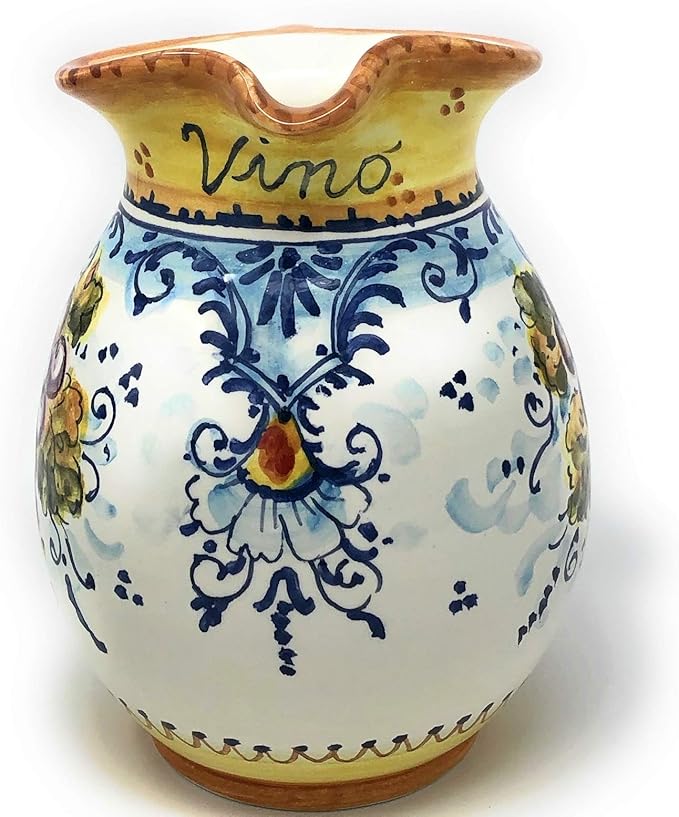 CERAMICHE D'ARTE PARRINI - Italian Ceramic Pottery Art Pitcher 0.264 Gal Vino Vine Hand Painted Decorated Grape Montalcino Made in Italy Tuscan Florence