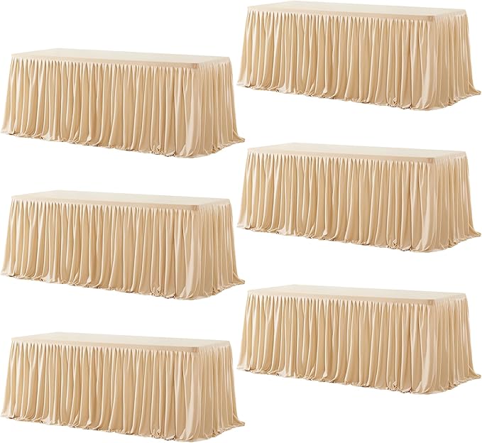 Wish Care 6 Pack Champagne Rectangle Table Clothes for 6 Foot Tables, Polyester Fitted Tablecloths 6ft Stretch Table Cover for Wedding, Birthday, Parties, Trade Show, Craft Show