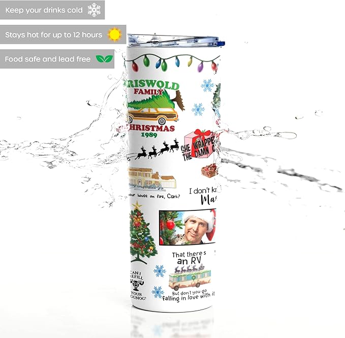 Christmas Vacation Tumbler – Funny Holiday Gift for Men Women Coworkers – Classic 80s Christmas Movie Quotes Inspired Cup – Perfect for Hot Cocoa, Coffee, or Holiday Spirits - 20 Oz