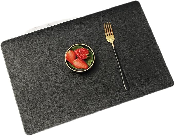 Faux Leather Placemats Set of 1/4/6 Place Mat Heat Indoor Dining Table Mat Easy to Clean Non-Slip Kitchen Mat(YB Black,45x30cm 6pcs)