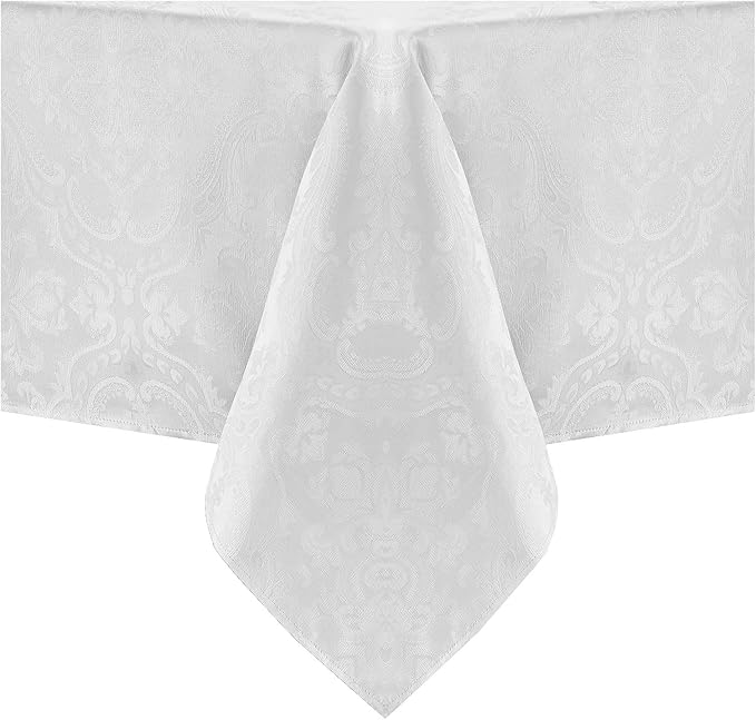 Elrene Home Fashions Caiden Elegance Damask Waterproof, Stain & Wrinkle Resistant Fabric Tablecloth, 60" x 102" Oblong/Rectangle, White