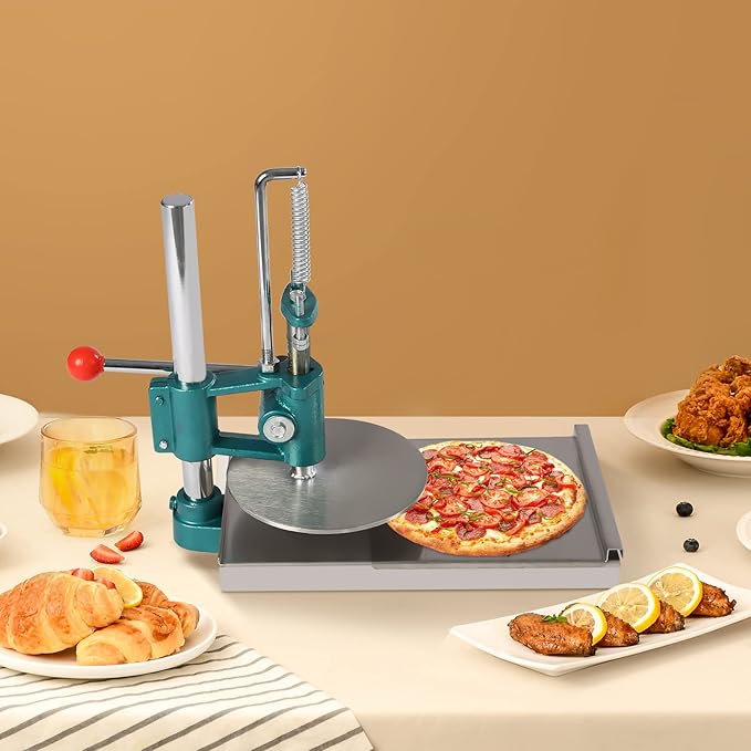 Pizza Dough Press Machine, 7.9" Manual Pastry Press Machine Commercial Dough Stainless Steel Pizza Press Maker Dough Pizza Bread Pies Maker Adjustable Thickness w/Cast Iron Base