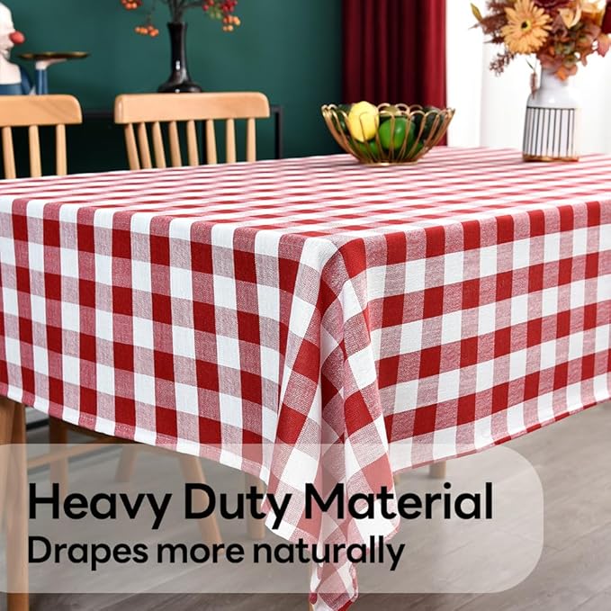 Gingham Tablecloth Rectangle Table Cloth Heavy Duty Cotton Checkered Table Cover for Spring Picnic Kitchen Dining(C-Red, 52x70 inch)