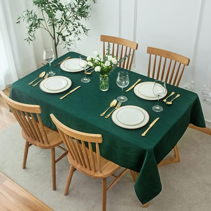 maxmill Christmas Hunter Green Tablecloth, Spill-Proof and Water Resistance Heavy Weight Soft Table Cloth for Christmas, Holiday and Family Gatherings, Dinner Square 60 x 60 Inch, Hunter Green
