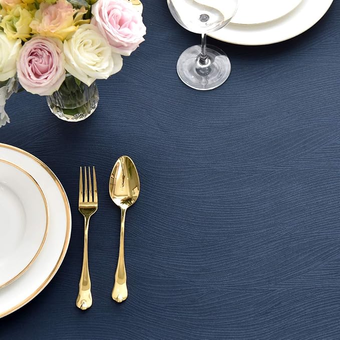 maxmill Jacquard Tablecloth Swirl Design Water Resistance Antiwrinkle Heavy Weight Soft Table Cloth for Buffet Banquet Parties Event Holiday Dinner Square 60 x 60 Inch Navy Blue