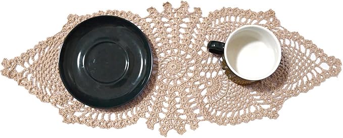 BIBITIME Crochet Lace Table Doilies Eyes Flower Doily Kitchen Vase Place Mats (7 in x 21 in,Pack of 1PC, Style02-Beige)