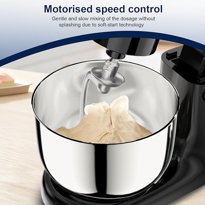 Camic Stand Mixer, 4.2QT+5.3QT Two bowls Electric Food Mixer, 10 Speeds with Digital setting 3-IN-1 Kitchen Mixer for Baking Cakes Cookie Bread Salad with Egg Whisk,Dough Hook,Flat Beater(Black)