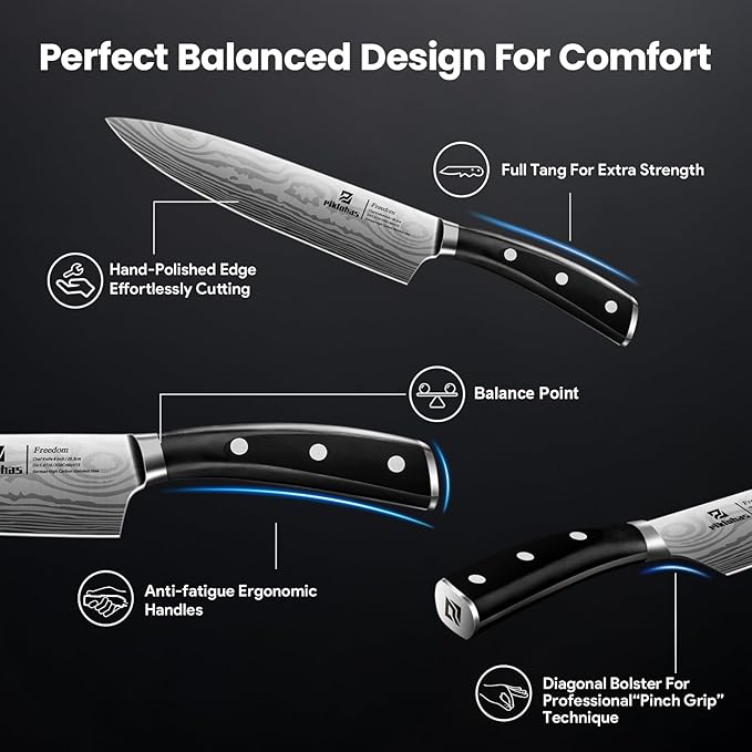 15 PC Magnetic Knife Sets for Kitchen with Block, Kitchen Knife Set Made of German High Carbon Stainless Steel Damascus Pattern as Gift for Couple, Wedding, Women or Mom with Gift Box