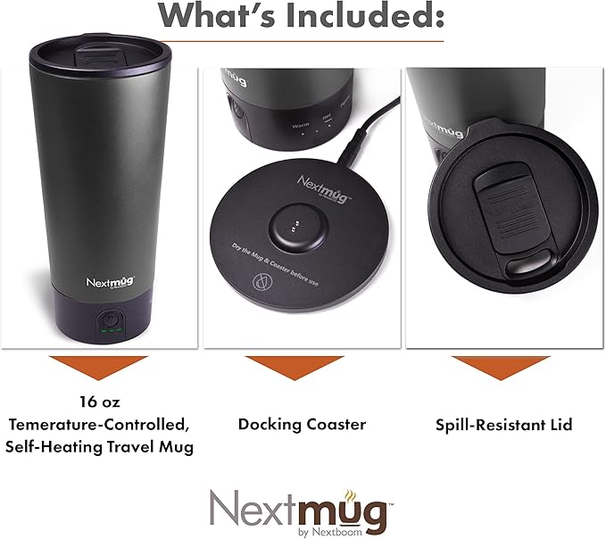 Nextmug Go - Temperature-Controlled, Self-Heating Travel Mug (Black - 16 oz.)