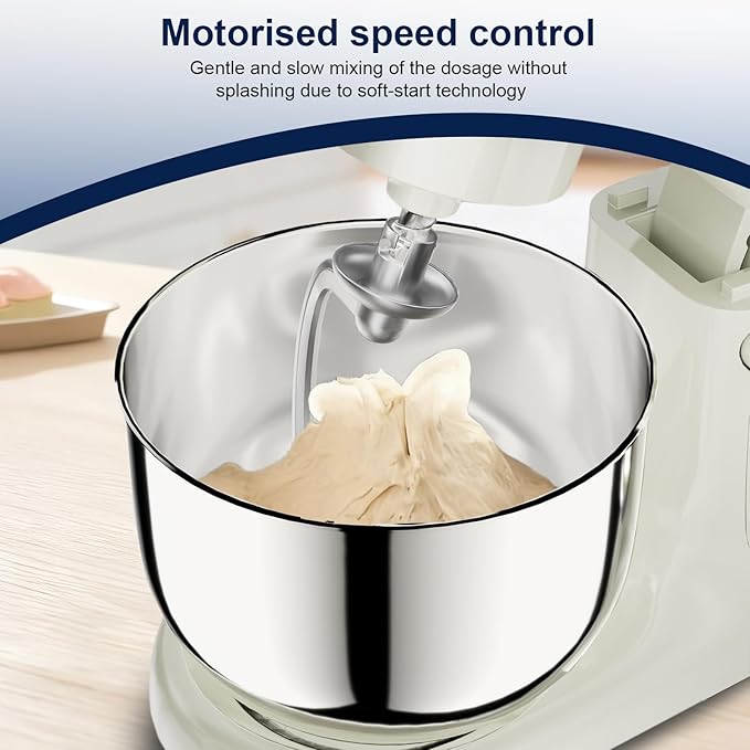Camic Stand Mixer, 4.2QT+5.3QT Two bowls Electric Food Mixer, 10 Speeds with Digital setting 3-IN-1 Kitchen Mixer for Baking Cakes Cookie Bread Salad with Egg Whisk,Dough Hook,Flat Beater(White)