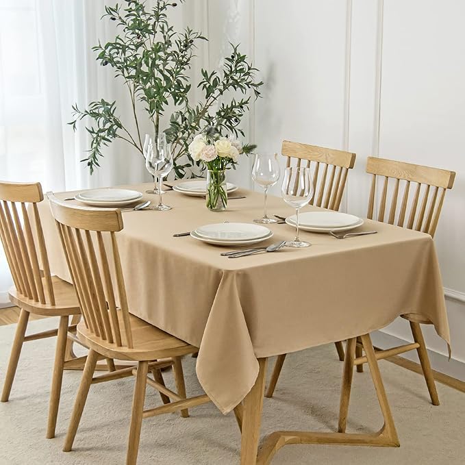 maxmill Square Jacquard Tablecloth Waterproof Spillproof Wrinkle Resistant Soft Slubby Textured Table Cloth for Dinner and Party Washable Polyester Fabric, Indoor and Outdoor Use, 60 x 60 Inch, Beige