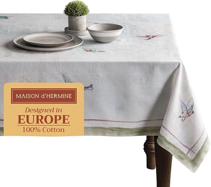 Maison d' Hermine Table Cloth Rectangle Table 100% Cotton 60 x 120 Inches Tablecloth Reusable Decorative for Dining Room Farmhouse Home Valentines Day Decorations Spring Summer - Flying Birds