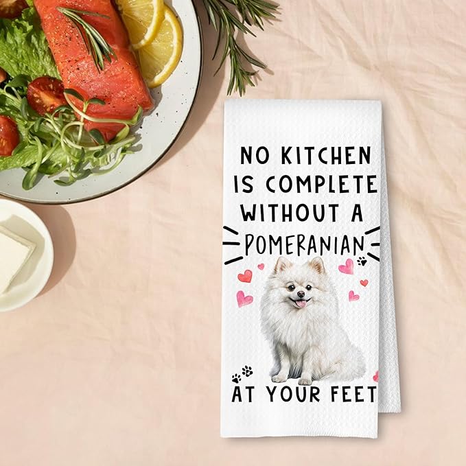 Pomeranian Funny Dog Dish Towels for Kitchen- A Kitchen is Not Complete Without A Pomeranian Dish Waffle Weave Hand Towels,Dog Lovers Gift,16×24 Inch
