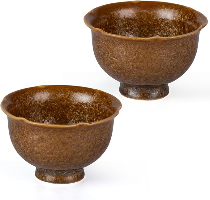KAMMAK Ceramic Tea & Coffee Cups Set of 2 - Vintage Crystalline Glaze Espresso Mugs, 3.1oz Hand Painted for Afternoon Tea or Coffee, Birthday Gift for Women Men, Tall Flower-shaped Cup