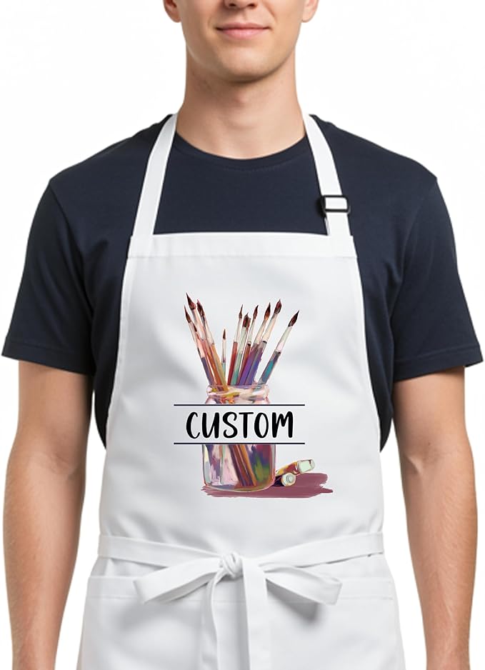 Personalized Art Apron with Pockets, Custom Name Painting Apron for Artists, Students, Teachers, Kids, Canvas, Watercolor, Acrylic, Drawing, Crafts, Classroom, Halloween, Christmas Gift