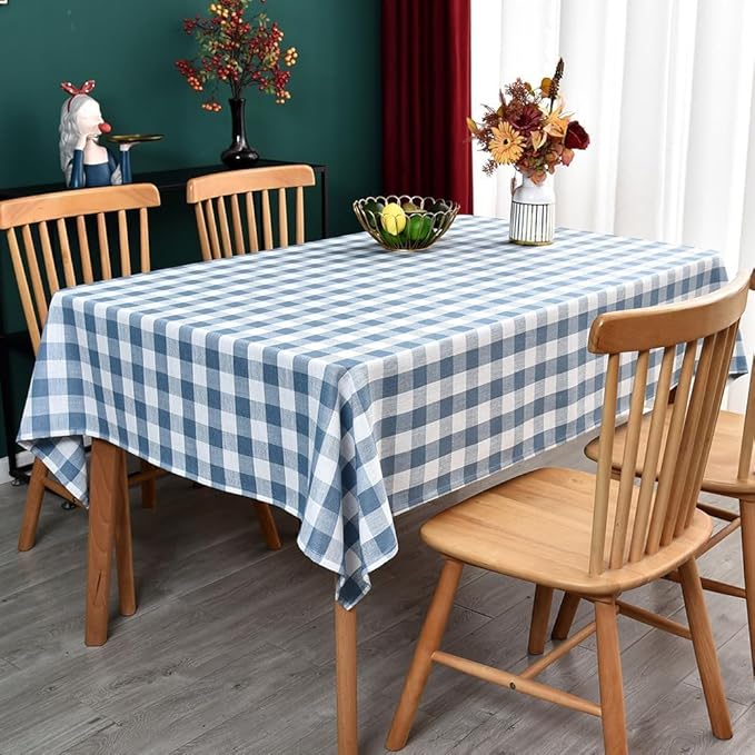 Gingham Table Cloth for Rectangle Tables Sky Blue Checkered Plaid Tablecloth Heavy Duty Cotton Blend Washable & Wrinkle Table Cover for Outdoor Kitchen Dining Picnic Camping (60x120 Inch)