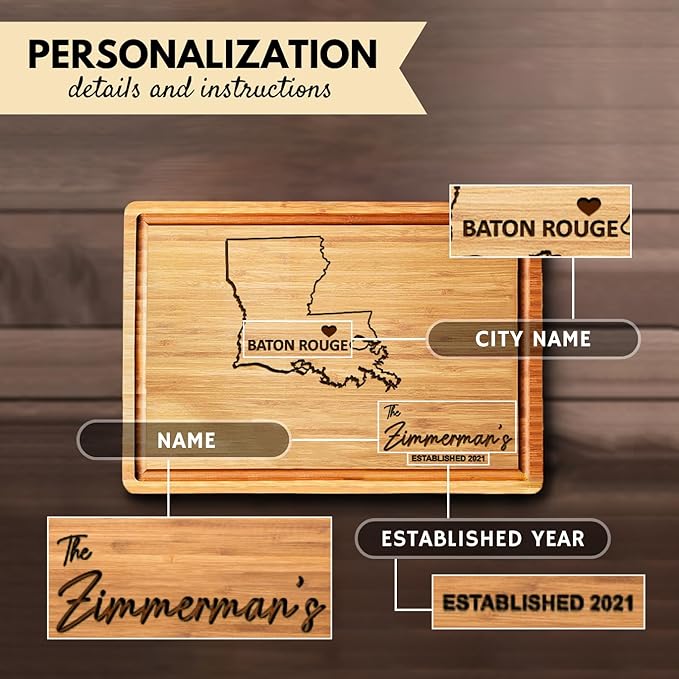 Louisiana Cutting Board Personalized Map, Bamboo State Gifts, Destination Kitchen Gift, Louisian Themed Gifts, Unique Housewarming Home Decor Gift
