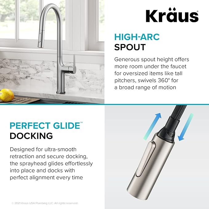 KRAUS Oletto Tall Modern Single-Handle Touch Kitchen Sink Faucet with Pull Down Sprayer in Spot Free Stainless Steel, KTF-3101SFS