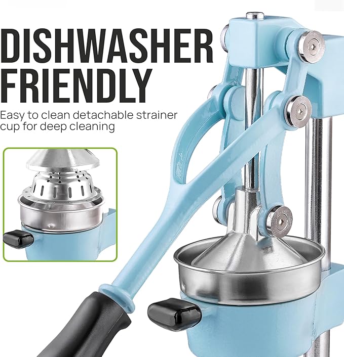 Zulay Kitchen Cast-Iron Orange Juice Squeezer - Heavy-Duty, Easy-to-Clean, Professional Citrus Juicer - Durable Stainless Steel Lemon Squeezer - Sturdy Manual Citrus Press & Orange Squeezer (Blue)