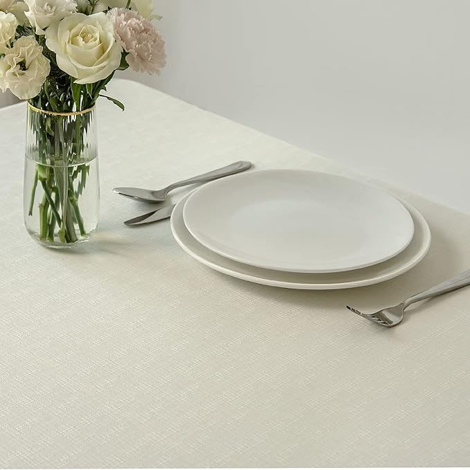 maxmill Square Tablecloth Water Resistance Antiwrinkle Spill Proof Linen Looking Texture Table Cloth, Decorative Fabric Table Cover for Banquet Parties Event Holiday Dinner, 70 x 70 Inch, Ivory