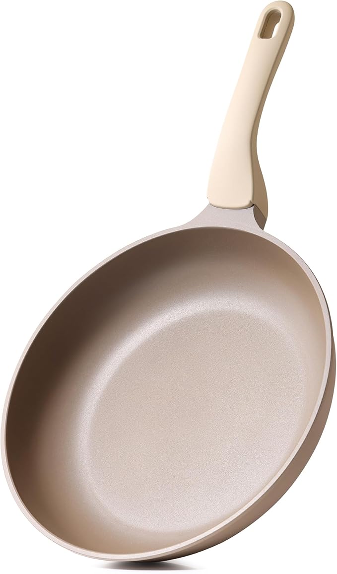 PRICUSIS Nonstick Frying Pan Skillet, Swiss ILAG Coating, 10 Inch Induction Compatible with Stay Cool Handle, PFOA Free Omelet Pan, Dishwasher Safe, Warp Resistant (Honey Apricot)