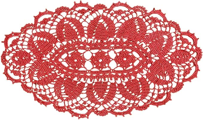 BIBITIME Lace Tablecloth Doily Handmade Crochet Placemat Women Vase Mat Kitchen Table Runner (4PCS- 12 x 22 in, Red)